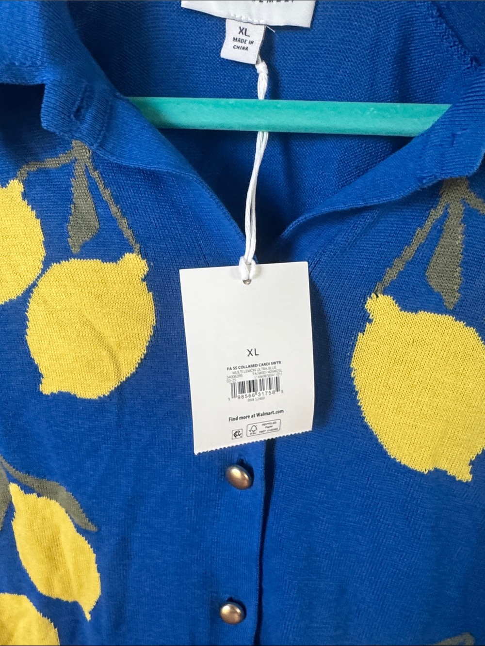 Blue Lemon-Print Short-Sleeve Cardigan - Picture 8 of 9